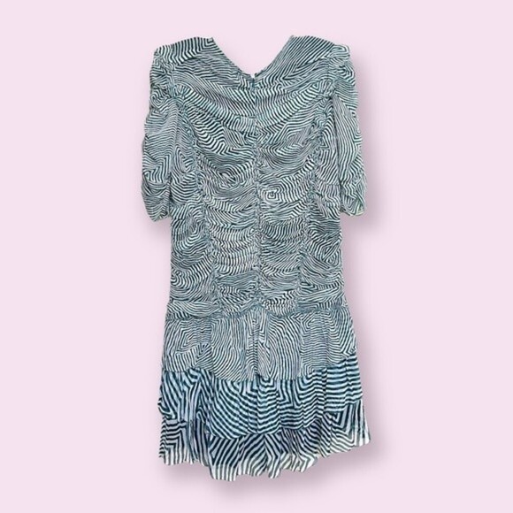 Isabel Marant Etoile Damia Ripple Print Ruched Tiered Silk Mini Dress Green 42 - Picture 3 of 11